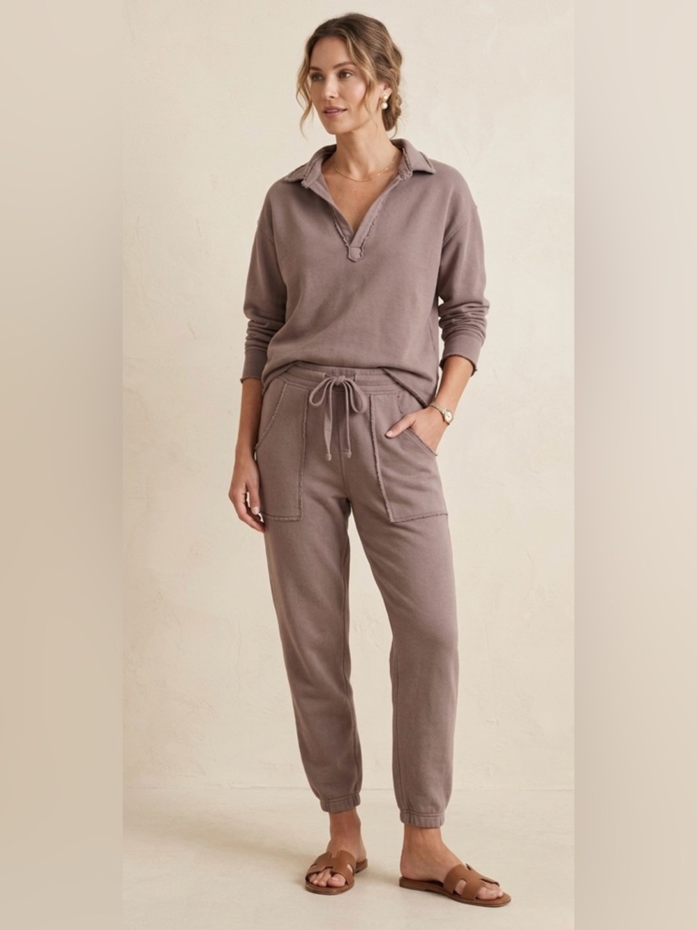 *Set* Frank & Eileen Light Brown Cotton Popover Top & Jogger Size Small
